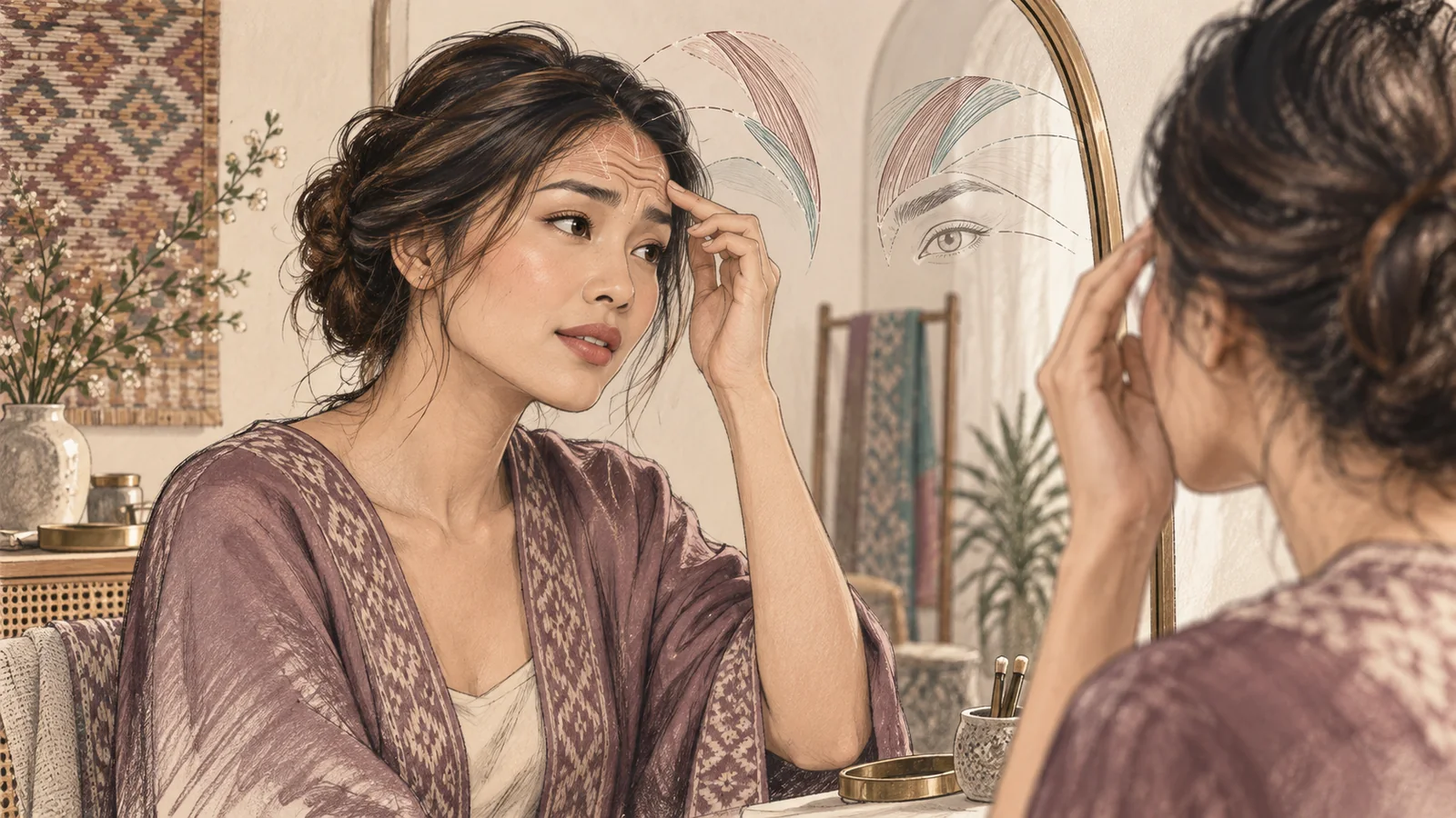 Malaysian woman reviewing brow position after Botox