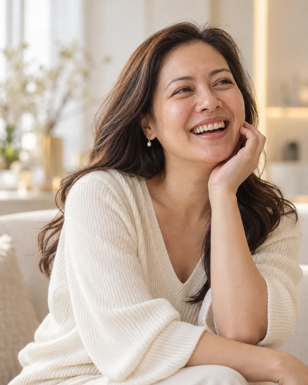 Woman laughing naturally, representing Vivardi women’s aesthetic care