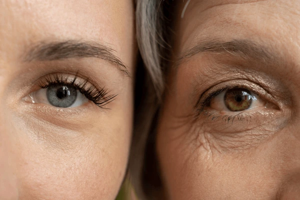 Close comparison eyes young woman older 600nw