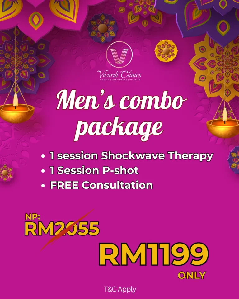 Deepavali Men's Combo Package at Vivardi Clinics: 1 session shockwave therapy, 1 session P-shot and free consultation