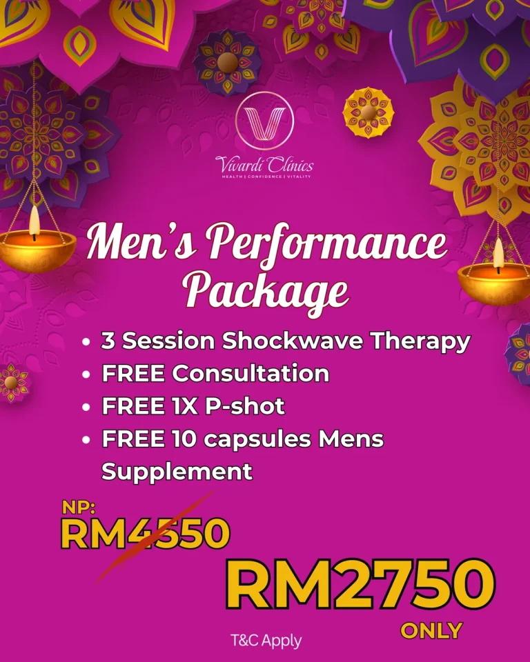 Deepavali Men's Performance Package at Vivardi Clinics: 3 sessions shockwave therapy, free consultation, free P-shot and free men's supplement