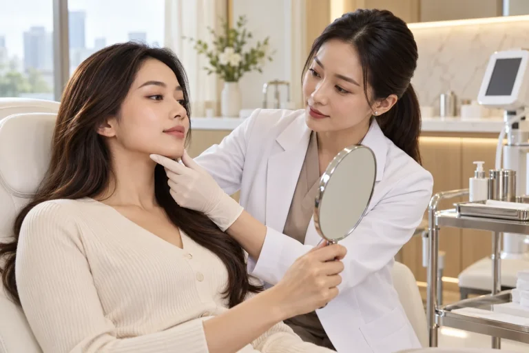 Doctor assessing jawline and lift options