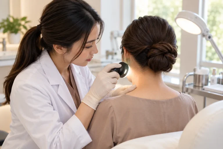 Closed skin tags acrochordon on neck