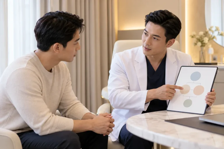 Doctor explaining a procedure with a simple diagram