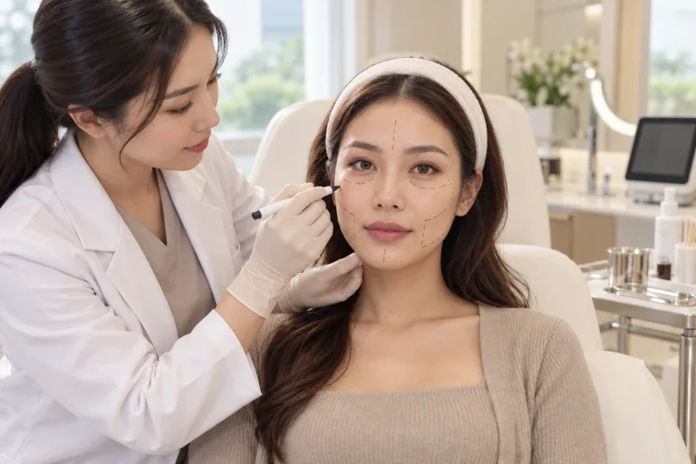 Doctor marking a facial treatment plan