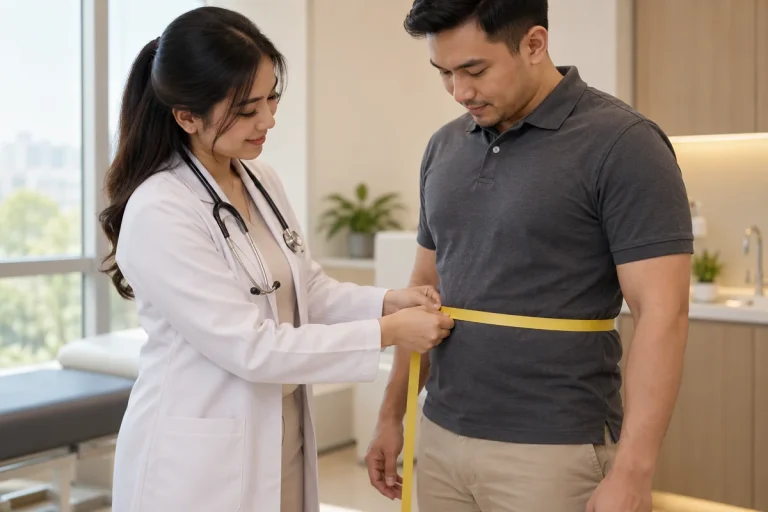 Doctor measuring waist circumference