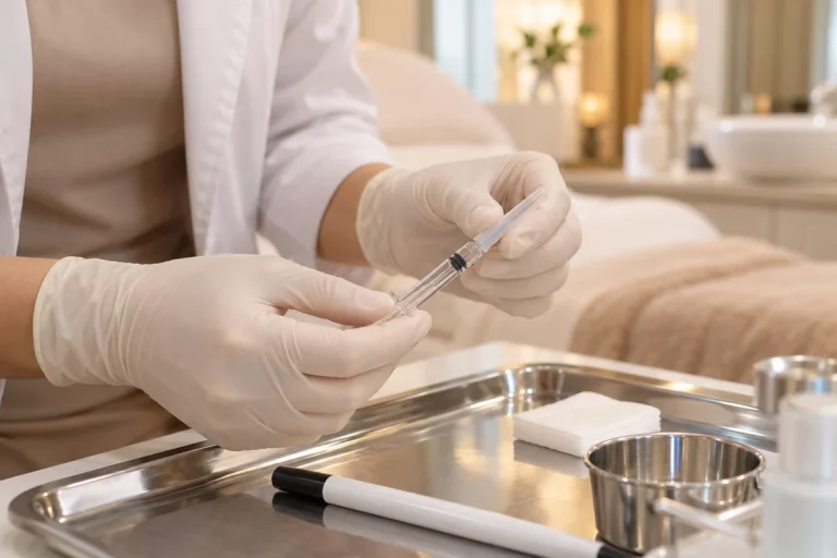 Dermatologist doing injection into subcutaneous fat 600nw