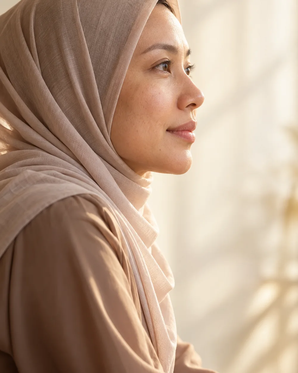 Elegant side-profile portrait of a woman with natural skin