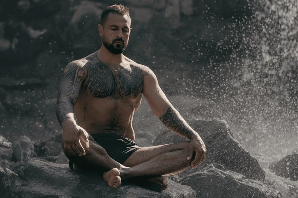 Meditation man fit body muscular male 600nw