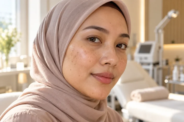 Close-up of a woman's face with natural pigmentation