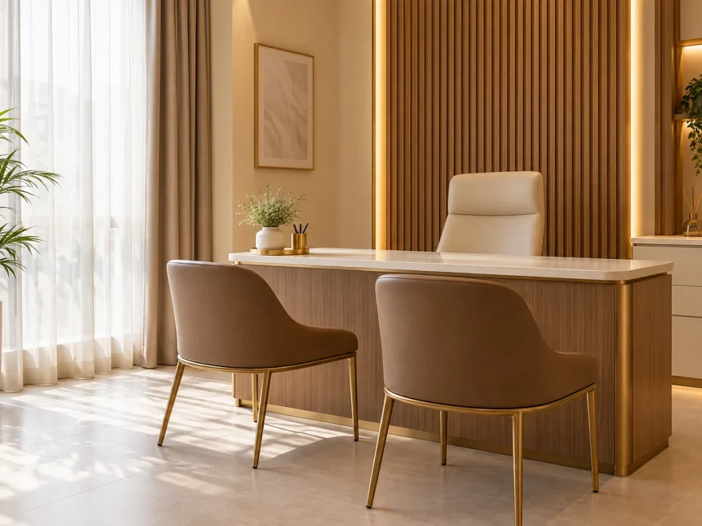 Private consultation room with two chairs and a desk