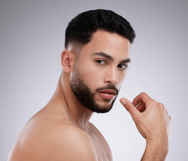 Thinking skincare natural beauty man studio 600nw