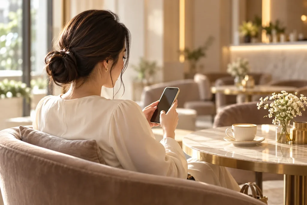 Woman using her smartphone to message a clinic